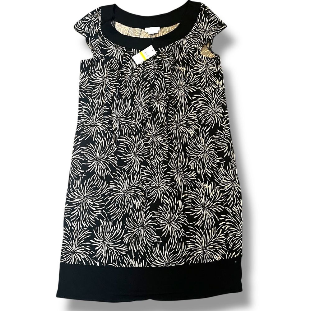 NWT Van Heusen Black & Tan Floral Cap Sleeve Shift Woman’s Dress Size 14